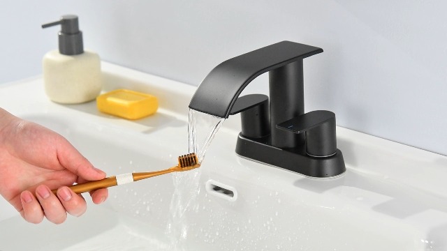 FORIOUS Brushed Gold Bathroom Sink Faucet, Waterfall 4 Inch